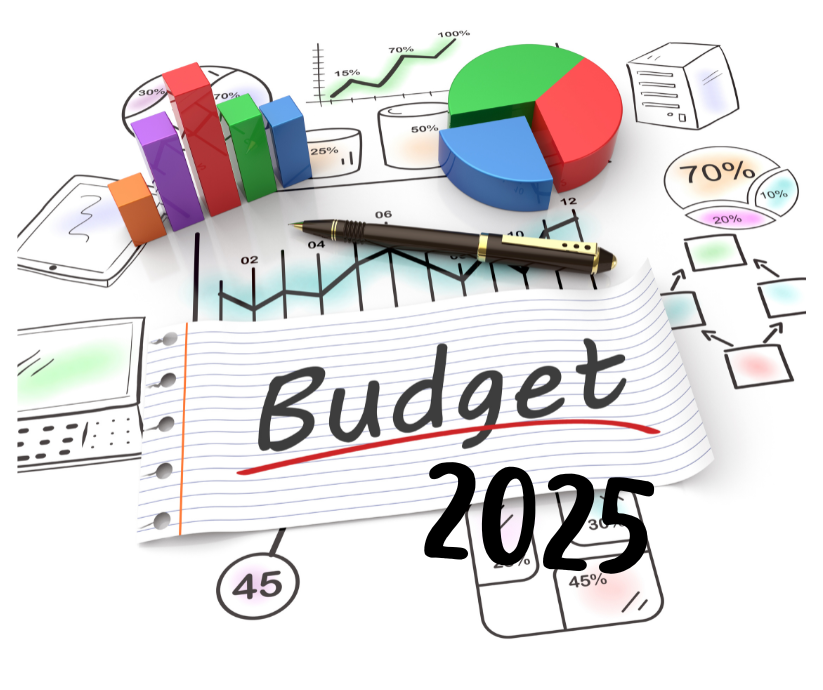 An image displaying calculators and charts and the words Budget 2025